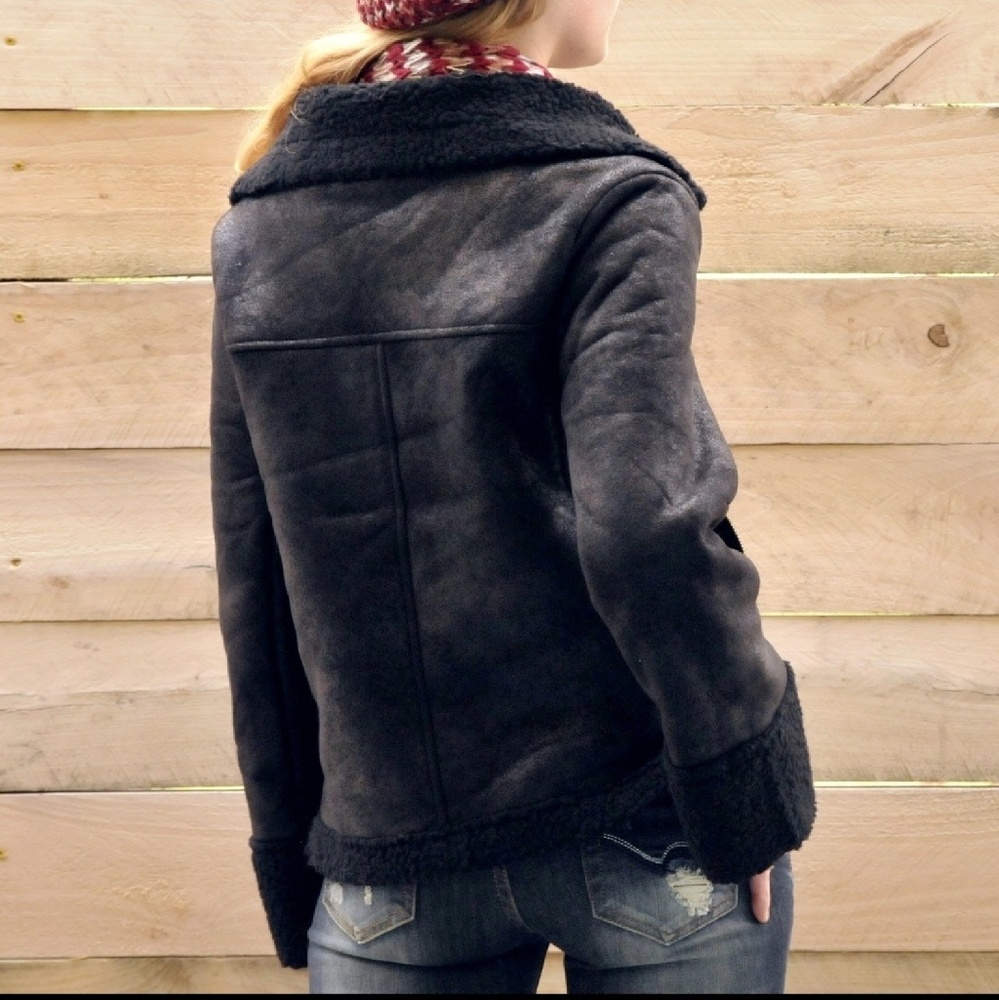 SLEIGHT Vegan Suede And Shearling Moto Jacket NWT - Picture 4 of 8